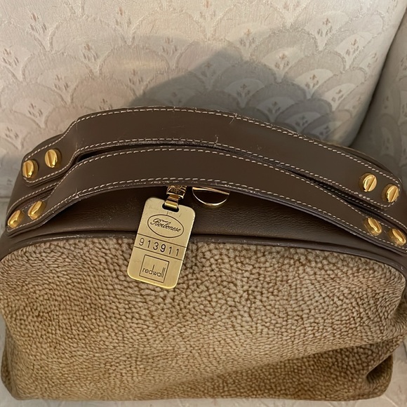 Borbonese Redwall Suede Textured Brown Dual Handle Satchel Bag EUC - Picture 4 of 16